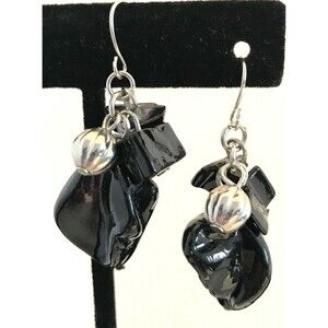 New Earrings Silver Tone Black Shell Nautical Resort Fashion -  8C